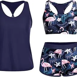 3 Piece Athletic Tankini Swimsuits for Women with Shorts Swim Tank Tops with Sports Bra and Boyshorts Bathing Suits-image-12