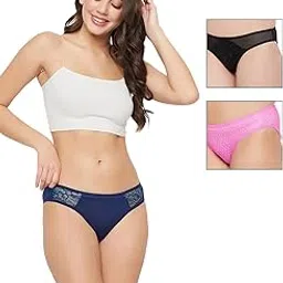 clovia Women's Pack of 3 Low Waist Outer Elastic Bikini Panty in Multicolor-picture-15