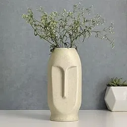URBAN SENSE™ | Ceramic Abstract Face Vase | Ceramic Flower Vase | Flower Vase for Home Decor | Home Decoration Items for Living Room | Matte Finish, 10 Inches (Stone Beige) image 1