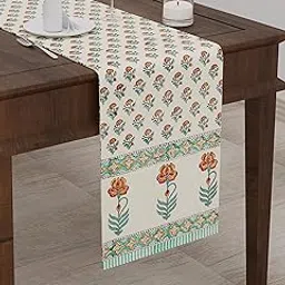 BLOCKS OF INDIA Hand Block Printed Cotton Table Runner for Center/Dining Table (13 x 72 Inches) (Turquoise Flower)-picture-29
