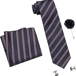 rizoro Tie for Men – Plaid Silk Neck Ties Set with Cufflinks Flower Pin, Pocket Square & Black Gift Box, Combo Necktie Sets for Office Wear, Formal Suits & Weddings (0, S5RX)-picture-25