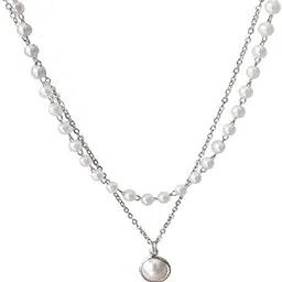 vembley Charming Silver Plated Double Layered Beads and Pearl Drop Pendant Necklace for Women and Girls-picture-50