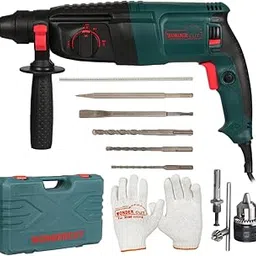 WONDERCUT WC-GP-2-26B Corded Electric Rotary Hammer with 26mm SDS Plus,1600W Copper Armature,5 Functions with Vibration Control, With Bmc Box,3 Drill Bits,2 Chisel,1 Metal Depth Gauge | Blue & Black-image-0