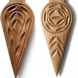 Traditional Wooden Thekua Sacha | Handcrafted Cookie Mold with Leaf Design” Pack of 2-picture-11
