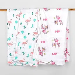 MOM'S HOME Muslin Organic Cotton Swaddle Wrap- 100x100 cm - Pack of 2-0-12 Months - Flamingo, Pink Giraffe-picture-26