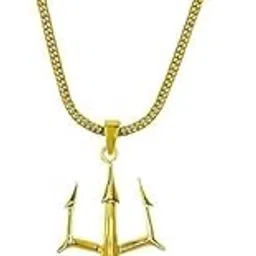 ringzinnie Men & Women Trident Pendant Necklace with Chain Stainless Steel Poseidon Design | Stylish Locket Gift Silver & Gold Trident | Men's Fashion Jewellery-picture-10