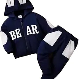 AMEEHA Cotton Fleece Winter Stuff Bear Casual Full Sleeve and Solid Pattern Jacket Regular Fit Sweatshirt Hoodie Waistcoat For Boys and Girls. (3-4 Years, Blue and White)-picture-14