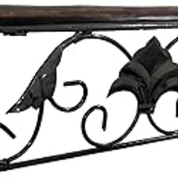 Wooden Wall Shelf with Wrought Iron Bracket Decorative Wall Mounted Shelf for Living Room, Bedroom & Home Decor (L)-picture-31