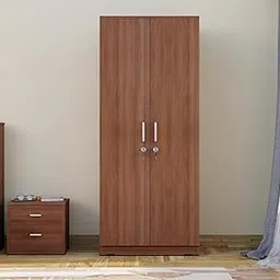 2-Door Wooden Wardrobe with Lock, Walnut Brown Finish, Modern Bedroom Storage Cabinet-picture-27