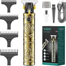 VGR V-096 Professional Pro Li Outliner Cordless Hair Clipper with Dual Motor Grooming Kits T-Blade Close Cutting Trimmer for Men 0mm Bald Head Clipper Runtime: 400 min 2000 mAh Li-ion Battery - Gold image 1