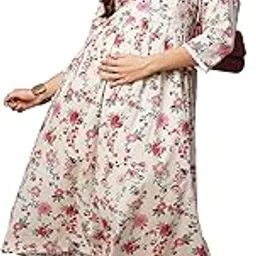 Women's Maternity Dress Cotton Feel | Midi Length Pregnancy & Feeding Dress with Zippers | Baby Shower & Nursing Gown for Women-image-21