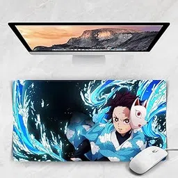 Replix Long Anime Mouse Pad - (11 x 23 inch) Computer Slayer Anime Printed Big Mousepad with Anti-Slip Rubber Base & Smooth Mouse Control for Laptop, MacBook Pro, Gaming (Tanjiro - Blue 2)-picture-29