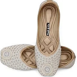 yash & co. Women's Pearl Beaded Jutti – Handmade Cream Traditional Indian Flats – Elegant Slip-On Ethnic Shoes for Weddings & Special Occasions-picture-31