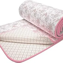 Story@Home Dohar Blanket Double Bed | 100% Pure Cotton Blanket | 150GSM Quilt | 225 x240 cm Reversible Dohar | Cozy AC Dohar Double Bed | White & Baby Pink | Floral Design Duvet | Ideal for Gifting-picture-10