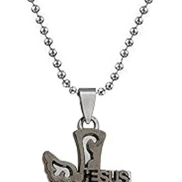 sullery Christmas Gift Lord Holy Jesus Cross Christ Crucifix Black and Silver Stainless Steel 01 Necklace Pendant for Men and Women-picture-35