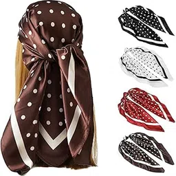 eomecuigao Satin Head Scarf 4 Pcs, Polka Dot Silk Hair Scarf, Large Square Bandanas, Headscarf for Women's Hair Printed Sleeping Head Wrap-picture-34