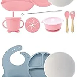Silicone Baby Feeding Set Sippy Cup Baby Utensils for Kids Babies Boys Girls Pink-picture-23