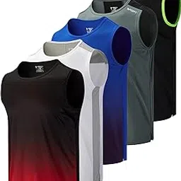Pack of 5 Men's Stretch Cool Dry Muscle Tank Tops Athletic Crewneck Sleeveless Workout Shirts-image-22