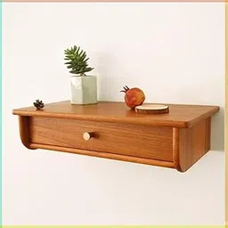 Crysellewoods Rustic Wood Bedside Table with Drawer, Farmhouse Style Shelf for Bathroom, Kitchen, Office, Retro Floating Bedside Table for Wall Storage-image-9