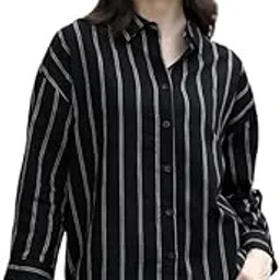 pinacolada Women's Shirt | Spread Collar, Long Button-Cuff Sleeves, Button Closure | Stripes Dobby Woven Shirt for Casual Onyx Black-picture-53