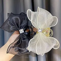 ZAVVU & KRIZOUS Satin Bow Hair Claw Clips | Chic and Classy Bowknot Hair Accessories for Women & Girls | Strong Grip, Fashionable Clutcher for Styling | Juda Claw | Bun Claw | 2 Pack - MultiDesign-image-35
