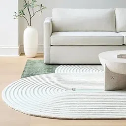 Hand Tufted Carpet 4x6 Feet Cut and Loop Finish That Gives it a Unique Carpet NZ Wool with Silk Abstract Design Non Slip Luxury Exclusive Carpet for Living Room Bedroom-image-40