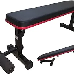 SNOWA Foldable Flat Travel Weight Bench for Multipurpose Fitness Exercise Gym Workout, Heavy Duty Bench for Home & Pro Gym Fold to 6 inch High (42 inch with Leg Support) (Black) Weight Limit: 300 Kg-image-1