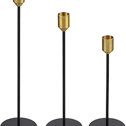 Kiwilon Set of 3 Modern Candle Holder Stands – Black & Gold Metal Candle Stands for Dining Table Decor – Elegant Tall Candle Holders for Home, Wedding, or Centerpiece Display-image-6