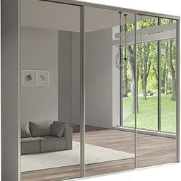 Wardrobe with 3 Sliding Doors with Mirror & Shelves for Bedroom -Grey Color(WxHxD): 210x200x62 cm, Suitable for Bedroom, Laundry Room, Closet, Garage,-picture-22