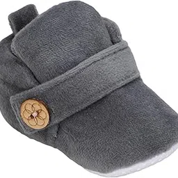 puresole Classic & Elegant Look Baby Booties for Boys & Girls – Soft Black Velvet Crib Shoes with Wooden Button – Non-Slip Infant First Walkers (6–12 Months)-picture-25