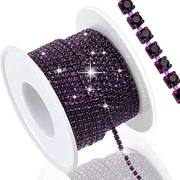Dowarm 10 Yards 2MM Crystal Rhinestone Close Chain Trim for Sewing Crocs Shoes Clothes Cups, SS6 Claw Rhinestone Chain for Craft Jewelry Wedding Bouquet DIY Decoration, Dark Purple-picture-18