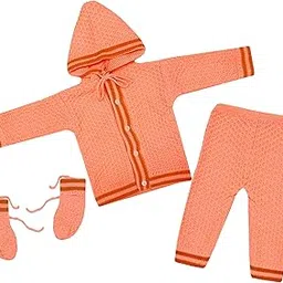 selvel Unisex Baby Woolen Hooded Sweater Set | Baby Boys Baby Girls Full Sleeves Hooded Sweater, Pant and a Pair of Booties Combo (SWTR-HDY-2112)-picture-22