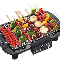 NESTIC 2000W Electric Smokeless Portable Adjustable Temperature Control Indoor and Outdoor barbeque grill set for home Removable Water Filled Drip Tray With 12 Skewers (Pack of 1 -Black)-picture-34