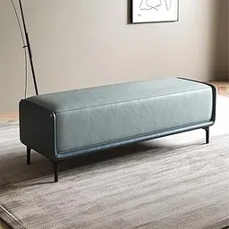 TIMBER CRAFT CREATIONS Puzio Faux Leather Upholstered Bench Ottoman couches Ottoman Bench 2 Seater Sofa Chaise Lounger Pouffe for Living Room Bedroom Office Light-Blue-DRK-Blue-image-69