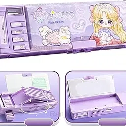 Ranjkri Multifunctional Geometry Lock Pencil Box for Kids, Students, Boys & Girls, Magnetic & Passworld Lock Compass Box, Sweet Princess Theme School Return Gifts (Sweet Princess Purple) image 1