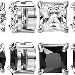 newitin 4 Pairs Stainless Steel Magnetic Earrings for Men Clip on Earring Magnetic Stud Earring Unisex Non Piercing CZ Magnet Studs Diamond Cross Earrings for Women Men, 6 MM, Metal, Cubic Zirconia-picture-10