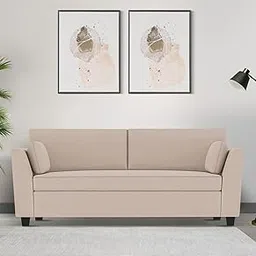 cortex Solid Sal Wood Laya Velvet 3 Seater Sofa Set for Living Room, Camel Beige Color-picture-13