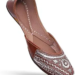 heer Women's & Girls Handmade Embroiderd Mojari Punjabi Jutti Traditional Footwear Silver Thread-picture-11