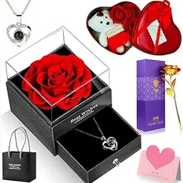 Giftheart for Wife Preserved Rose Flower with Heart Necklace Valentine & Birthday Gift for Girlfriend, Wife & Special Love (Design-6)-picture-13