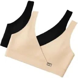 putchi Wide, Non-Adjustable, Slip-on Bamboo-Blend Fabric V-Neck-Maternity-Bra - Black & Skin - Pack of 2-picture-14