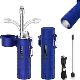 Obedient Electric Lighter, Flexible Neck Plasma Arc Lighter, USB C Rechargeable Lighters, Windproof and Waterproof with Flashlight for Candles, Hiking, Camping, Outdoor Adventure (Blue)-image-32