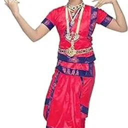 COSTUME MASTER WE MAKE YOU WEAR CM Girl's Indian Classical Dance Readymade Polycotton Fabric Bharatanatyam Dress with Gold Borders-image-0