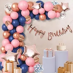 Party Propz Happy Birthday Decoration Kit – 61 PCS Pink and Blue Balloons with Star Foil Balloons, Confetti, Banner, Birthday Decoration Kit for Girls, Boys & Husband (Cardstock,Foil)-image-12