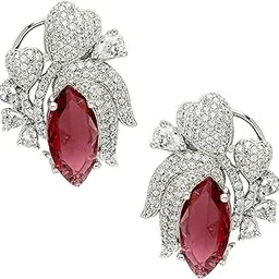 zeneme Rhodium Plated American Diamond Stud Silver Plated Crystal Solitare Style Earring For Women & Gifts For Girls-picture-26