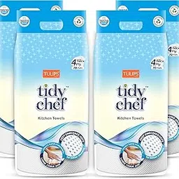 Tulips Brand- Tidy Chef 4 Ply Kitchen Roll/Towels Paper Roll 280 pulls | 70 pulls X 4 Rolls | soft and highly absorbent | 100% natural virgin pulp paper-picture-14