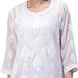 seva chikan Hand Embroidered Lucknowi Chikankari Georgette Women Short Top & Tunic with Inner Slip SCL9076-picture-33