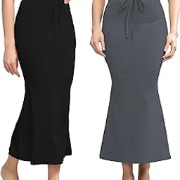 Women’s Solid Mermaid Fit Maxi Skirt Combo | Soft Stretchable Fabric | Adjustable Waist Tie | Pack of 2 |Black-Grey-picture-11