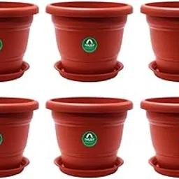 TrustBasket Terracotta pots with Bottom Plates - 6 Pcs (6 inch) | Gamla for Plants with Saucer | Pots and planters with Tray | Garden pots & Bottom Plates-image-0