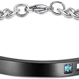 Bracelet for Men Stainless Steel Silver Chain Black Tag with Crystal Unisex Bracelet for Men and Women-image-84