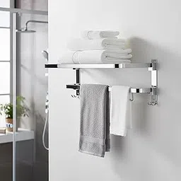 VELVYT LIVING VELVET LIFE Luxora 24 Inch Premium Stainless Steel Dual Folding Towel Rack/Bathroom Towel Hanger/Towel Holder/Foldable Towel Bar for Bathroom Heavy-Duty & Space Saving - Chrome Finish-image-1